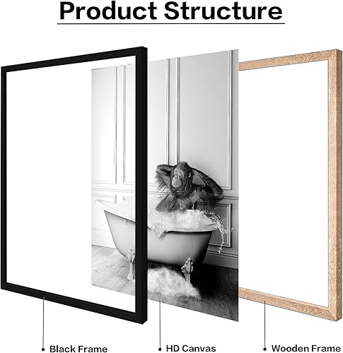 Vista 38 de Impresiones artísticas para pared de baño, divertidas impresiones artísticas sobre lienzo de perezoso enmarcado, cuadros en blanco y negro