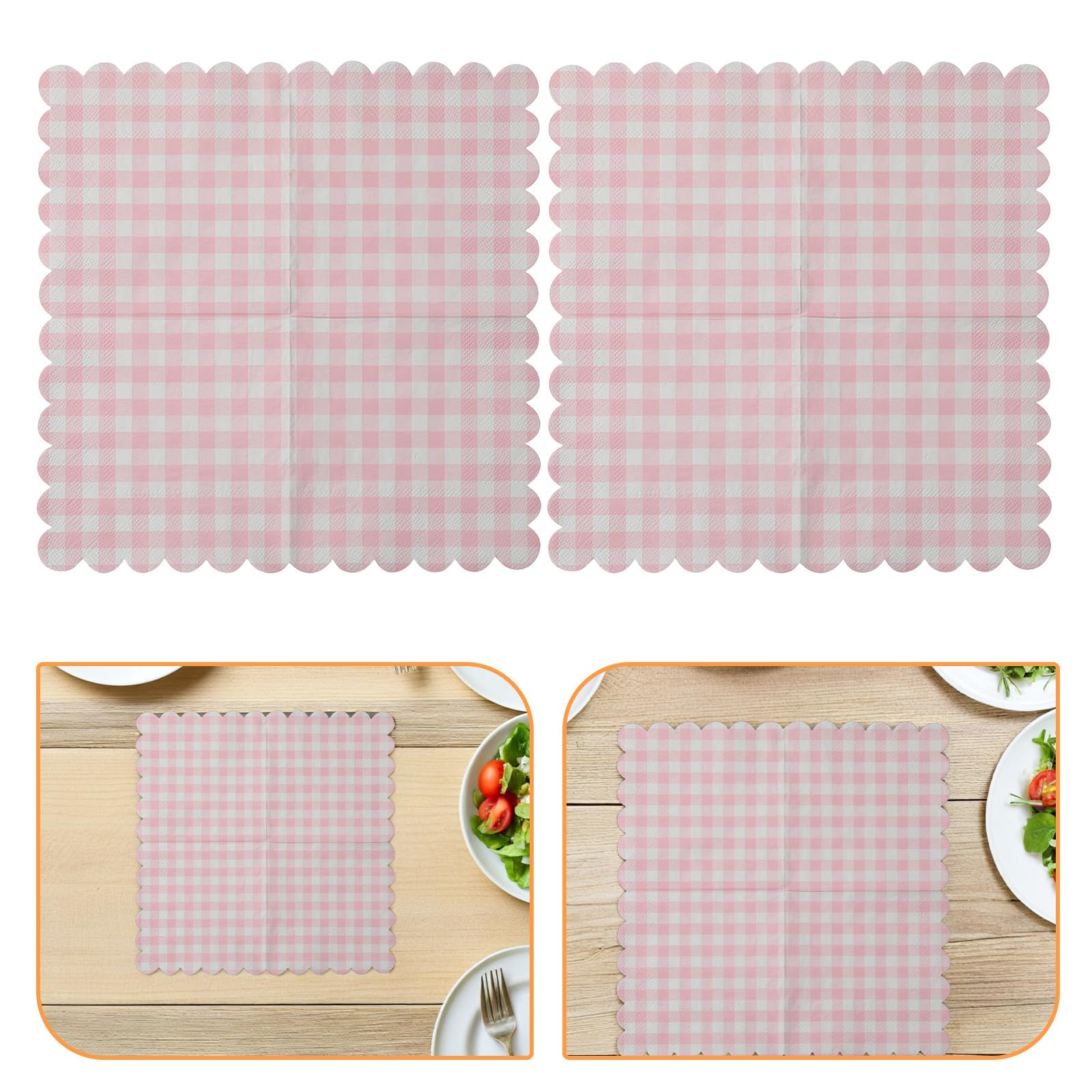 UPKOCH Lot de 12 serviettes en papier roses et blanches : 24,4 x 24,4 cm, 3 plis, motif, bords festonnés – Serviettes jetables pour fêtes (Noël, baby shower, enterrement de vie de jeune fille,