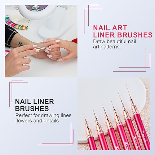 Miniatura 5 de 6 pinceles para arte de uñas, pincel de rayas para pintura de esmalte de gel, pincel de detalle fino, diseño de arte de dibujo fino, tamaño de