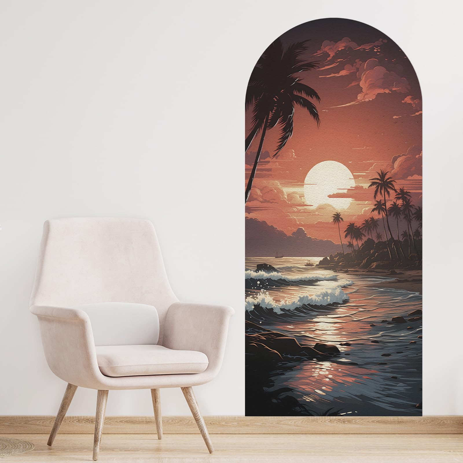 3D Arch Wall Stickers, 80x180cm Waterproof Peel and Stick Wall Decal, Self-Adhesive Sunrise Effect Wallpaper, Personalised Wall Murals Decorations for Living Room (Sunrise)