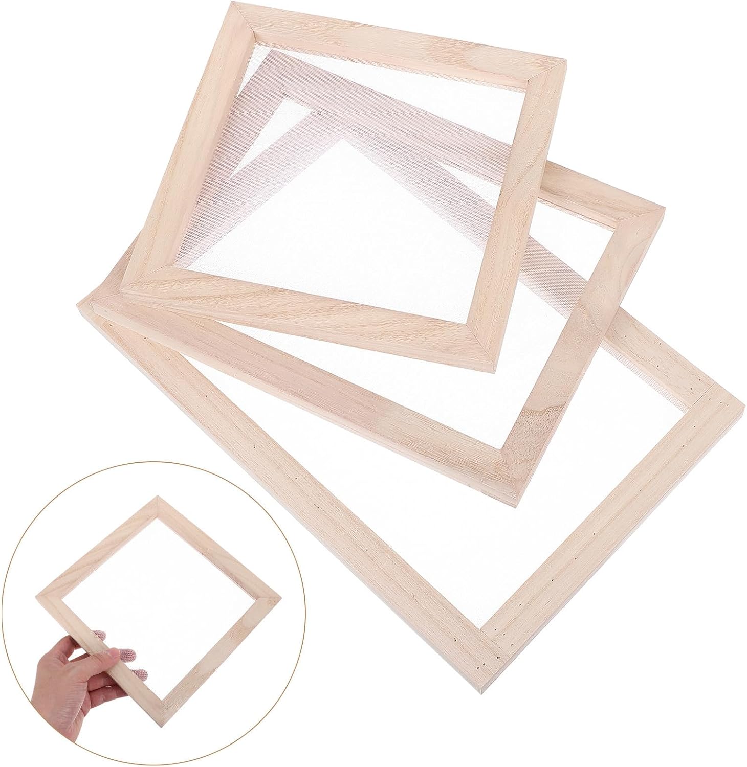 Generic 3pcs Wooden Papermaking Screen Frame Mold with Mesh for DIY Handmade Paper Craft, Reducing Drying Time, Smooth Rounded Edges, for Bookmarks and Stationery