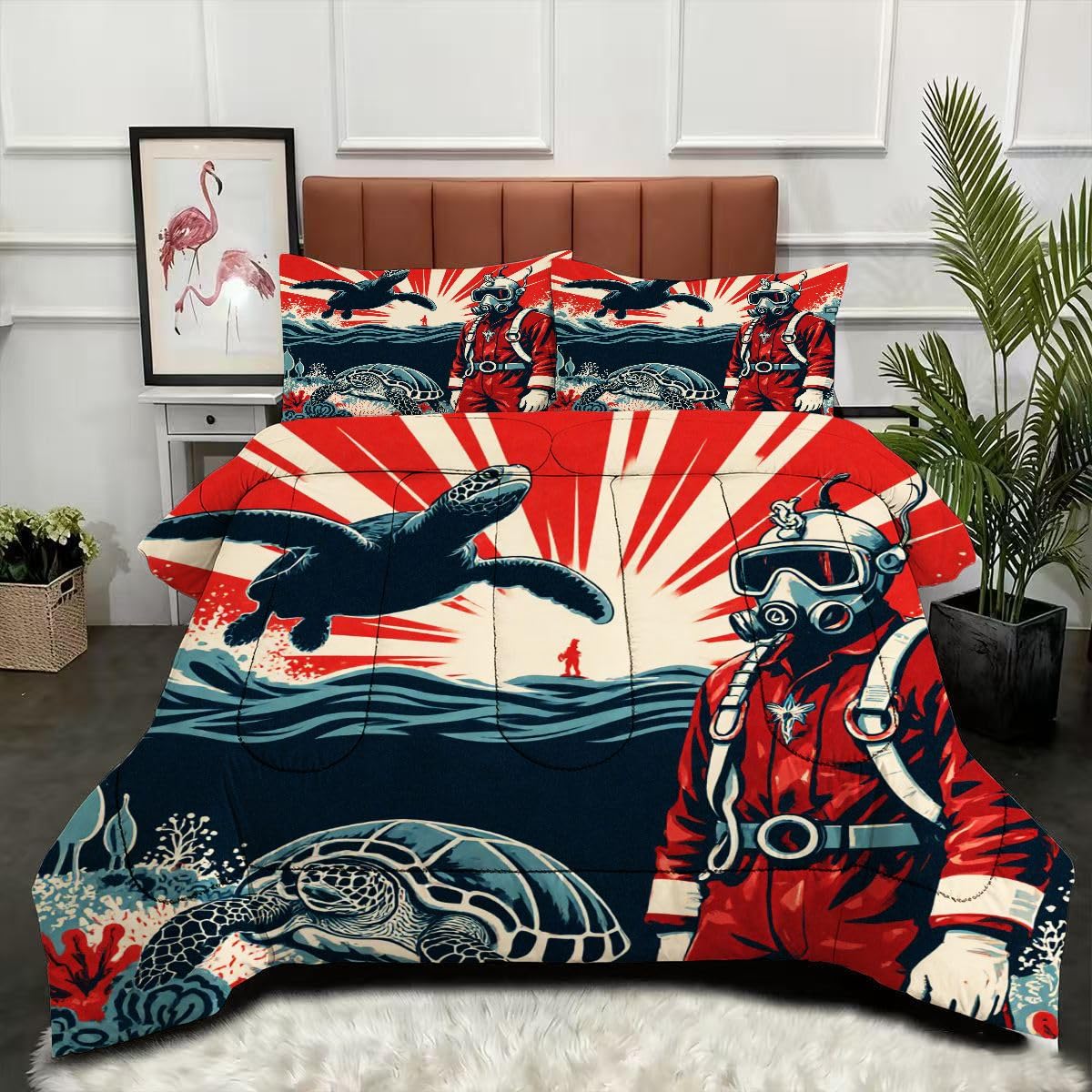 Couette 3D imprimée Homme Tortue 160x200 cm avec ses 2 taies d'oreiller incluses A3219