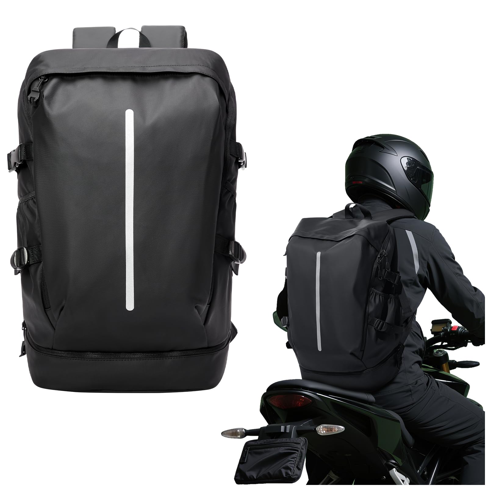 Zaino da Moto Impermeabile Grande con Scomparto per Scarpe, Nero