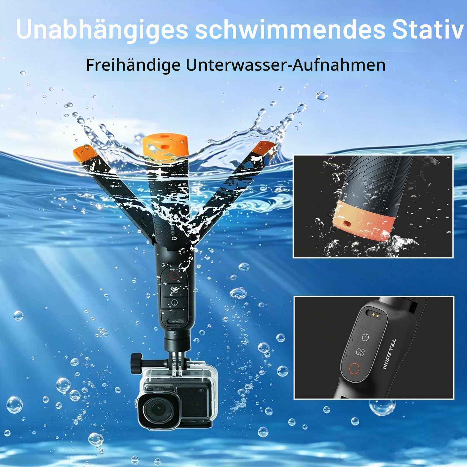 Schwebender Handgriff Selfie Stick Stativ Wasserdicht Ausziehbares Selfie Einbeinstativ Griff mit Bluetooth Fernbedienung für DJI Osmo Action 6 5 Pro 4 Black Action Kamera mit Signalverstärker