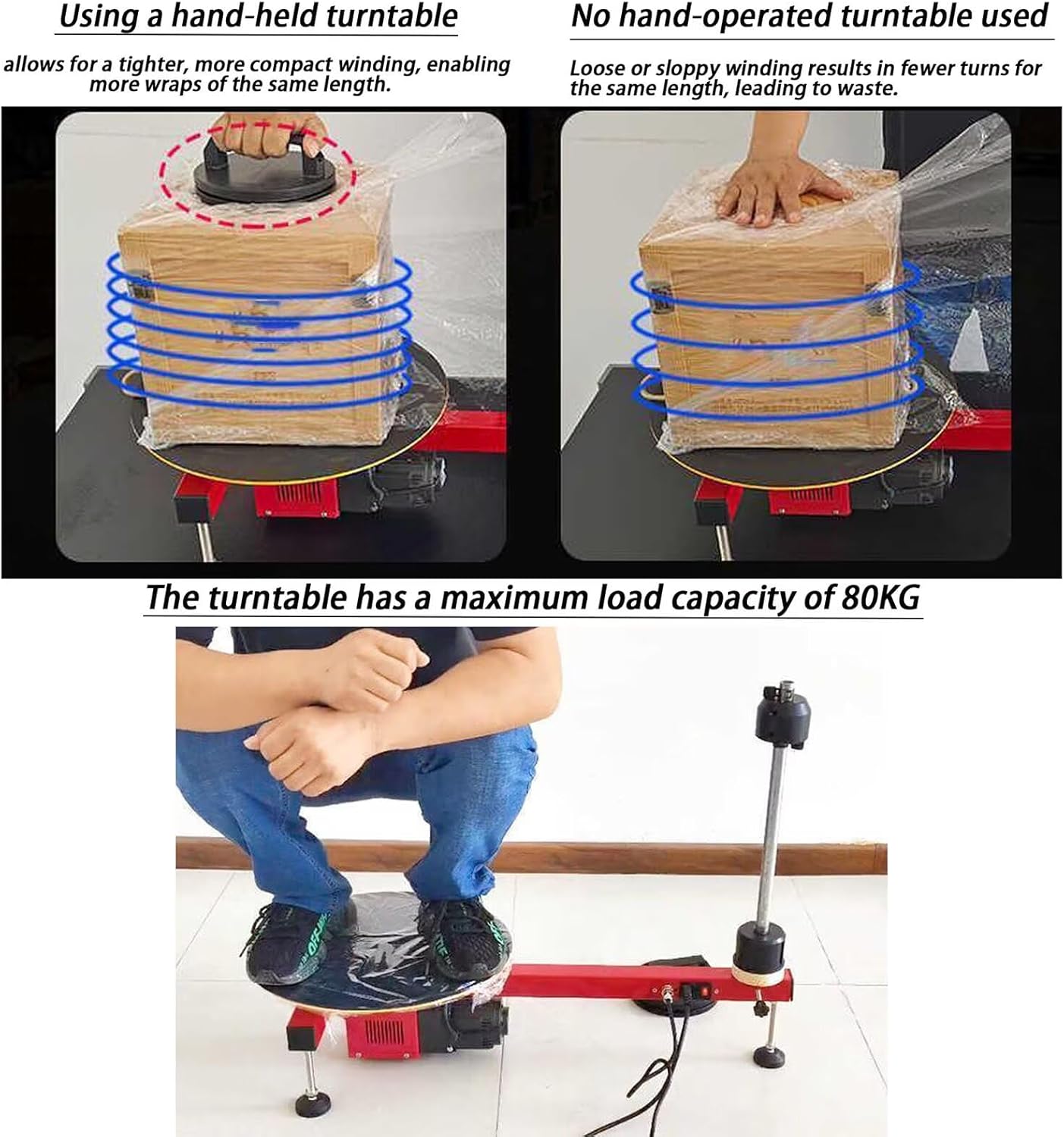 Electric Stretch Flat Film Wrapping Machine,Table Carton wrapping machine,Table Electric Pallet Wrap Dispensers,Speed 30 RPM,Turntable Diameter 40cm,for Stretch Film Wrap Roll