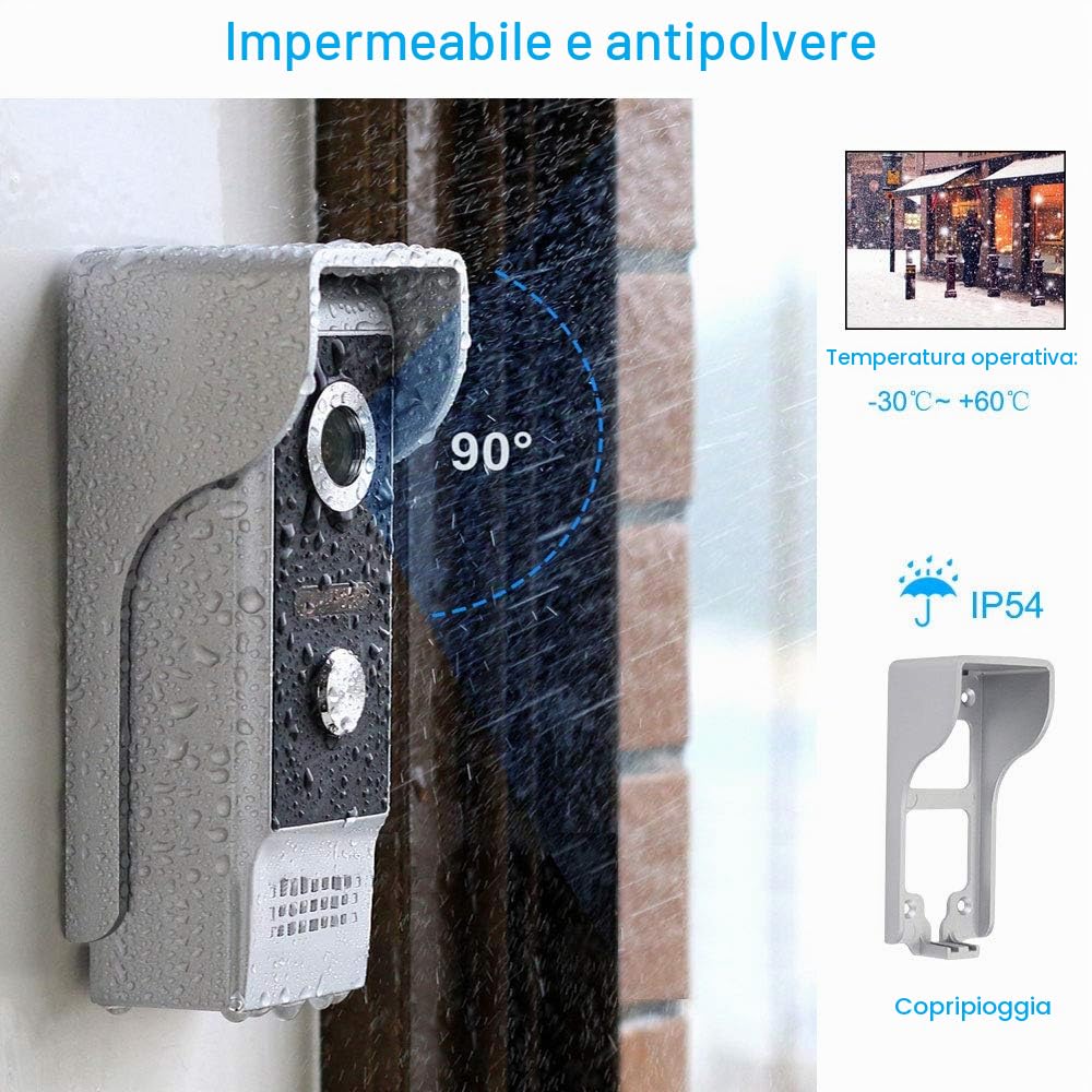 Videocitofono WiFi da 9pollici,Kit di Videocitofono a 4 fili 700TVL, Supporto per lo Sblocco Remoto di APP Intelligente, Visione Notturna,Registrazione,Istantanea,Rilevamento del Movimento