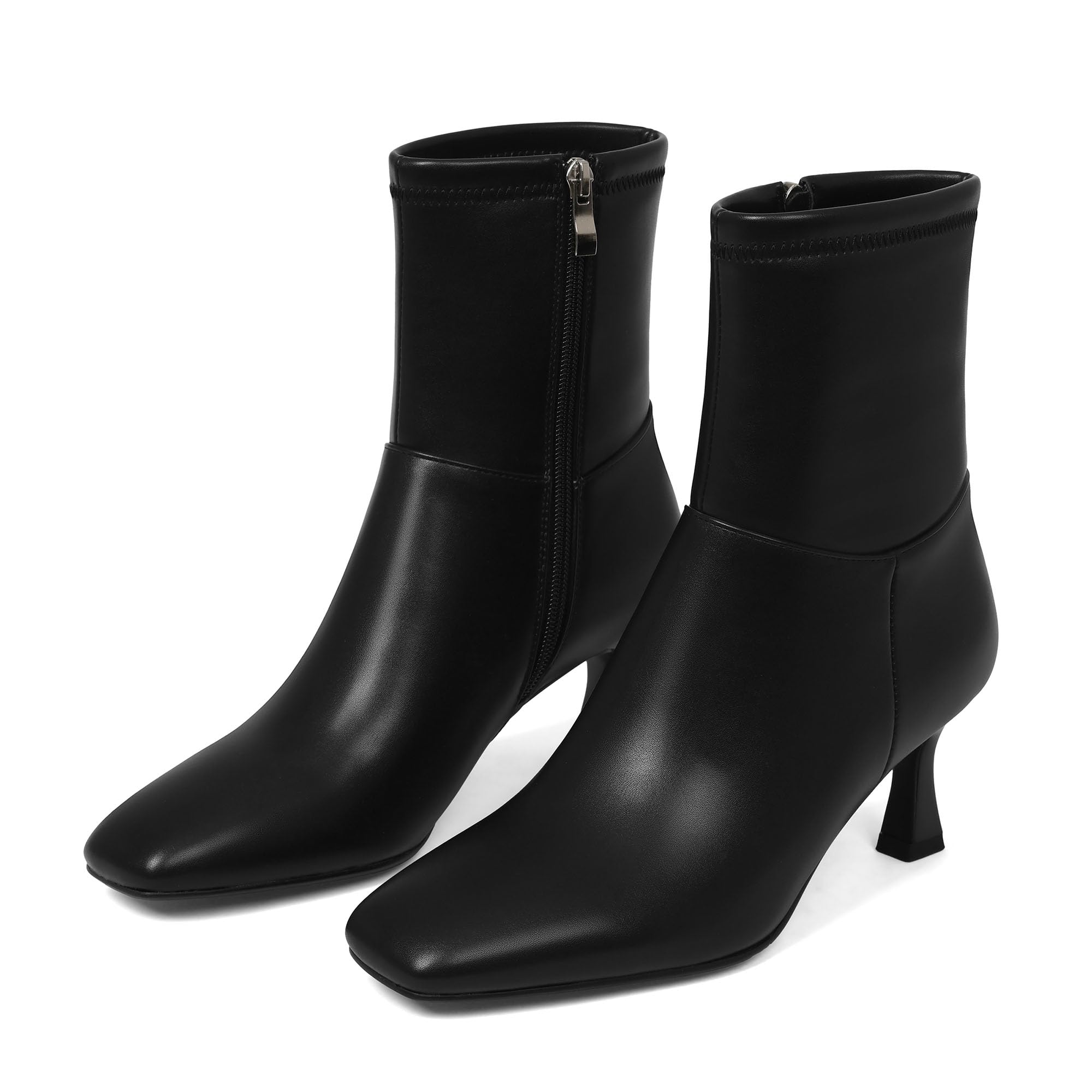 Goiphrri Ankle Boots for Women Kitten Heels Boot Womens Square Toe Short booties Office Casual Outfit Heeled Fall