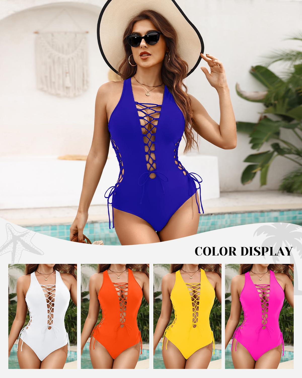 Holipick Badeanzug für Damen, EIN-Schulter Badeanzug, mit Schnürung, Badebekleidung, Monokini, sexy, einteilig