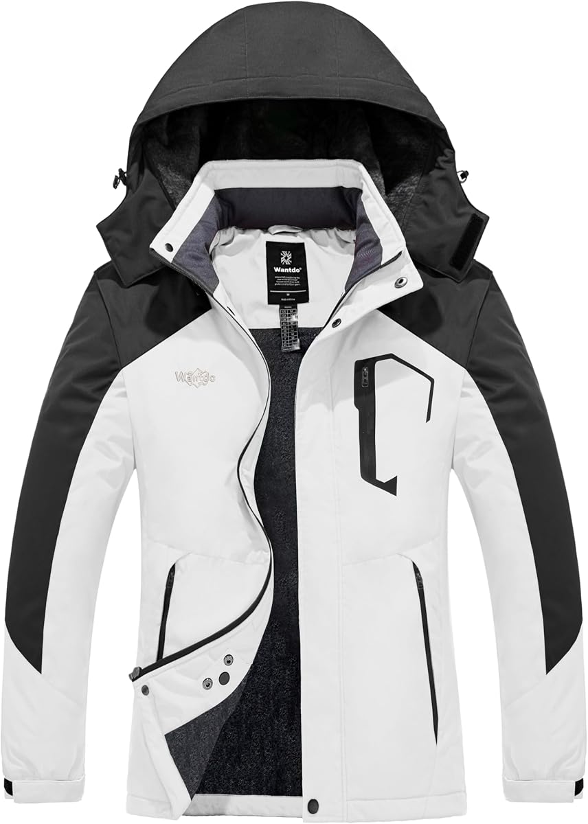 wantdo Chaqueta de esquí impermeable para mujer Abrigo de invierno para nieve con forro polar cálido | Chaqueta de snowboard impermeable de 10000 mm para esquiar, caminar, desplazarse, capucha extraíble, 5 bolsillos, resistente al viento y cálida de -10 °F a 50 °F