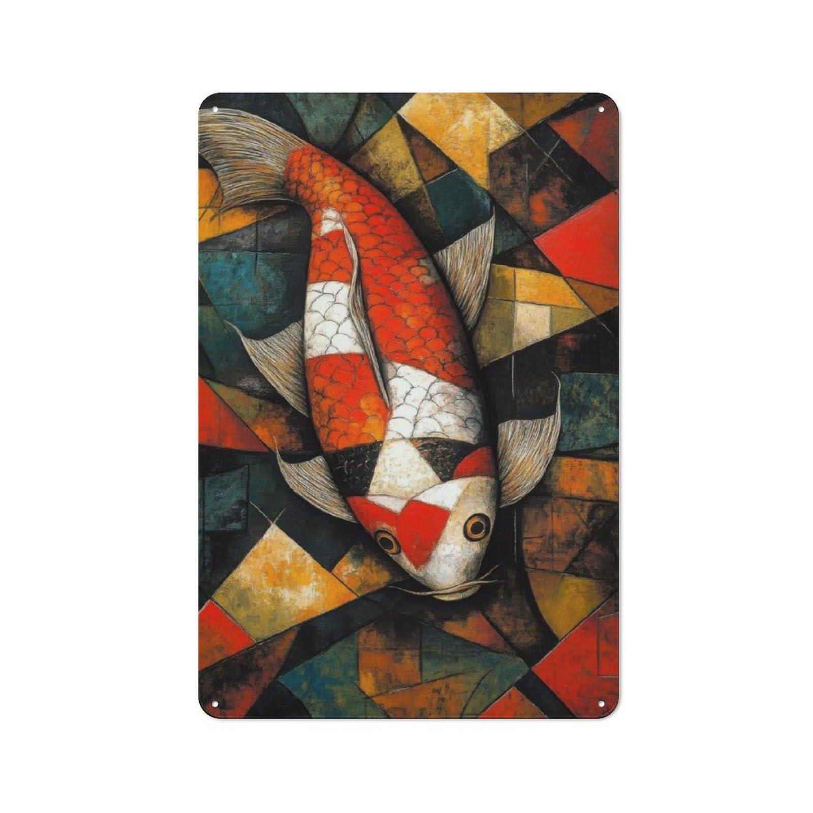 Junmoney Koi Fish Oil Painting Retro Tin Sign 30X20cm For Workshop Wall, For Home Interiors And Metal Sign Collectors