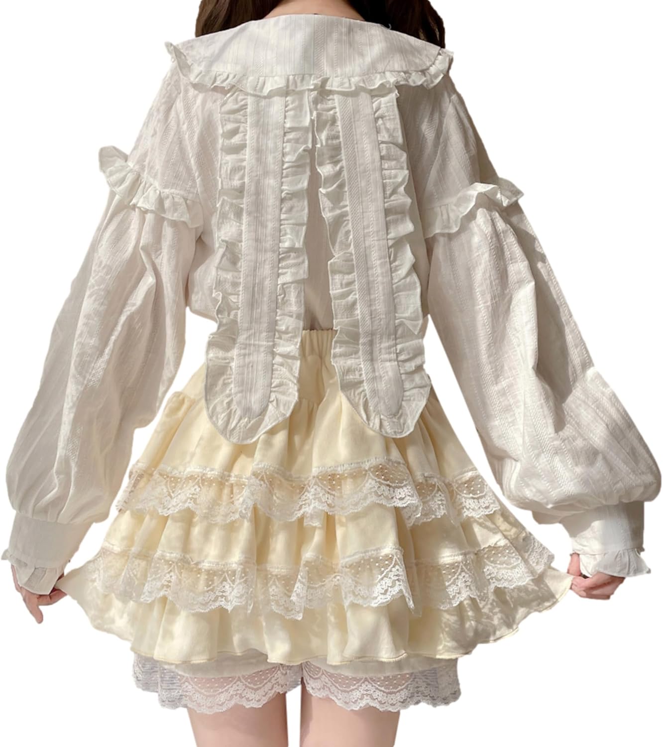 Lolita Fuzzy Skirt with Shorts Teen Girls Mini Kawaii Lace Tiered Ruffle High Waisted Skort Women Fluffy Pleated Skirts - Image 2