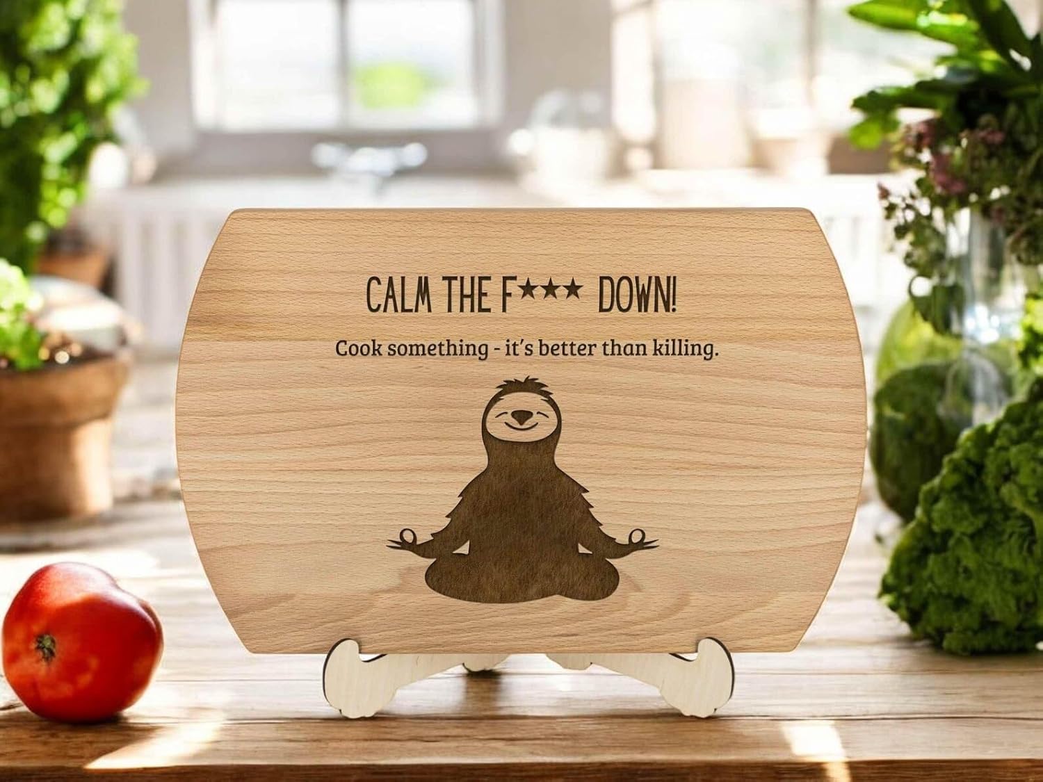 Funny Personalized Wooden Cutting Board Holiday Gift With Engraved Sloth Design Calm Down Cooking Theme Christmas Kitchen Decor Perfect For Cooks Home Chefs Or Holiday Entertaining