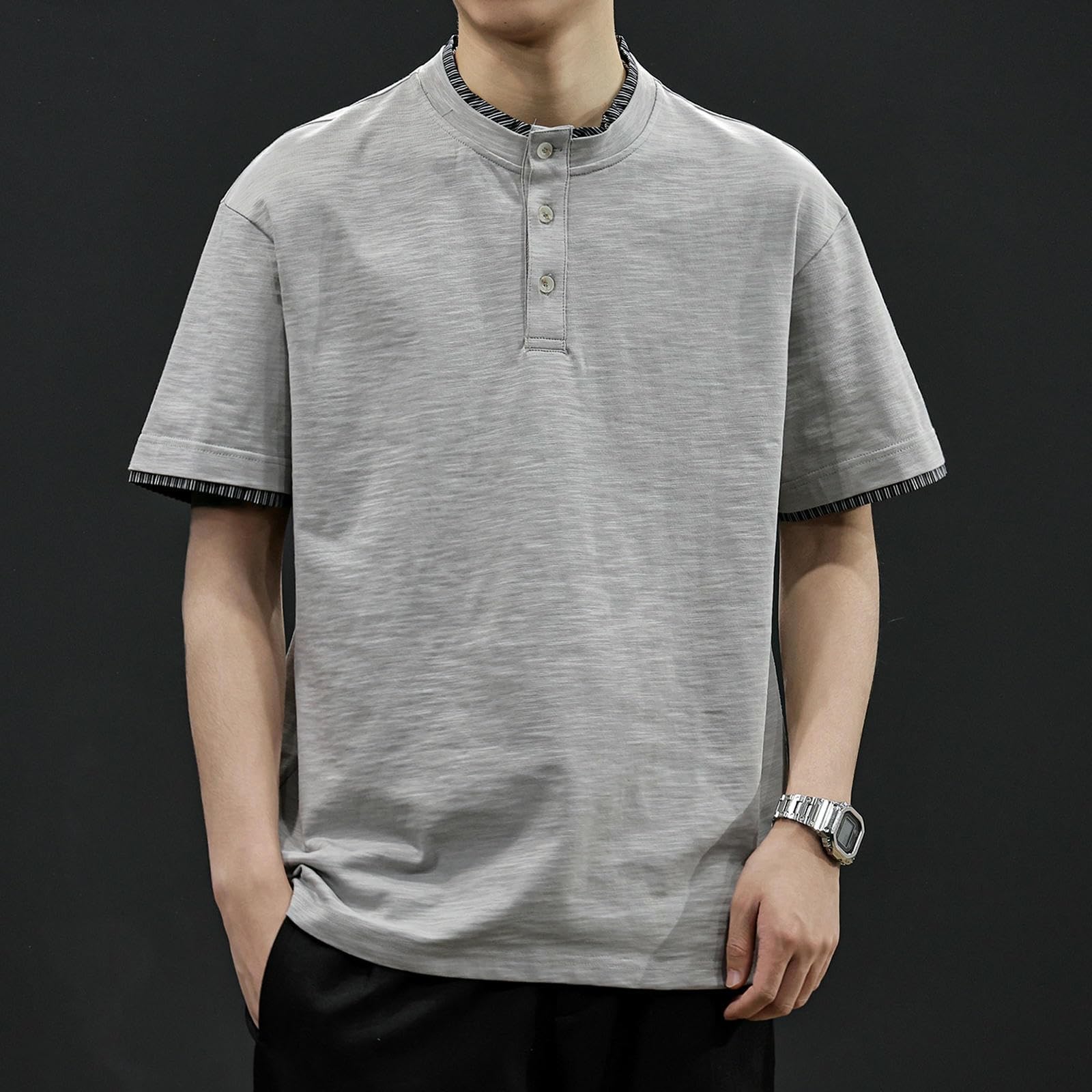 Oversized Tshirt Herren Lässiges, Locker Geschnittenes Sommer-T-Shirt Für Herren In Großen Größen Mit Farblich Abgesetztem Einsatz Und Polokragen
