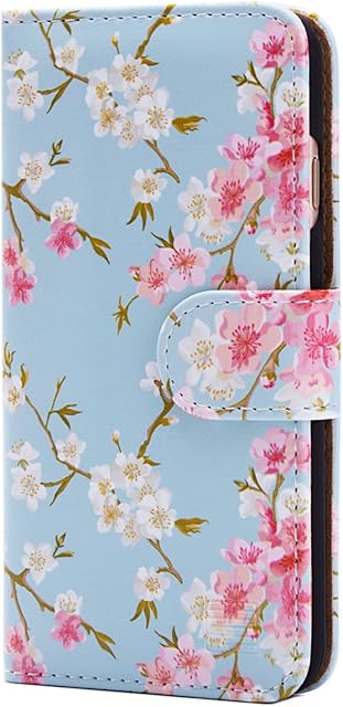 32nd Floral Series - Design PU Leather Book Wallet Case Cover for Apple iPhone 7, 8, SE (2020) & SE (2022), Designer Flower Pattern Wallet Style Flip Case With Card Slots - Spring Blue