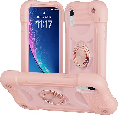 Miniatura 7 de Funda para iPhone XR de 6.1 pulgadas con soporte de anillo, con 2 protectores de pantalla de vidrio, resistente a los golpes, resistente a los