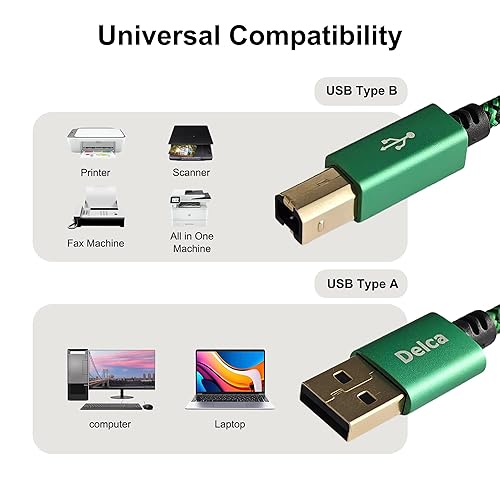 Miniatura 2 de Delca Cable de impresora de 6 pies5.9 ft I de nailon trenzado USB 2.0 cable tipo A macho a tipo B macho cable de impresora I compatible con Canon,