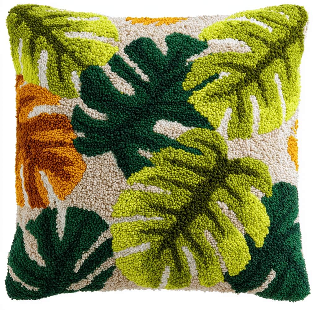 Beginner Latch Hook Cushion Kit,Leaves Decor Pillow Cover 43X43Cm