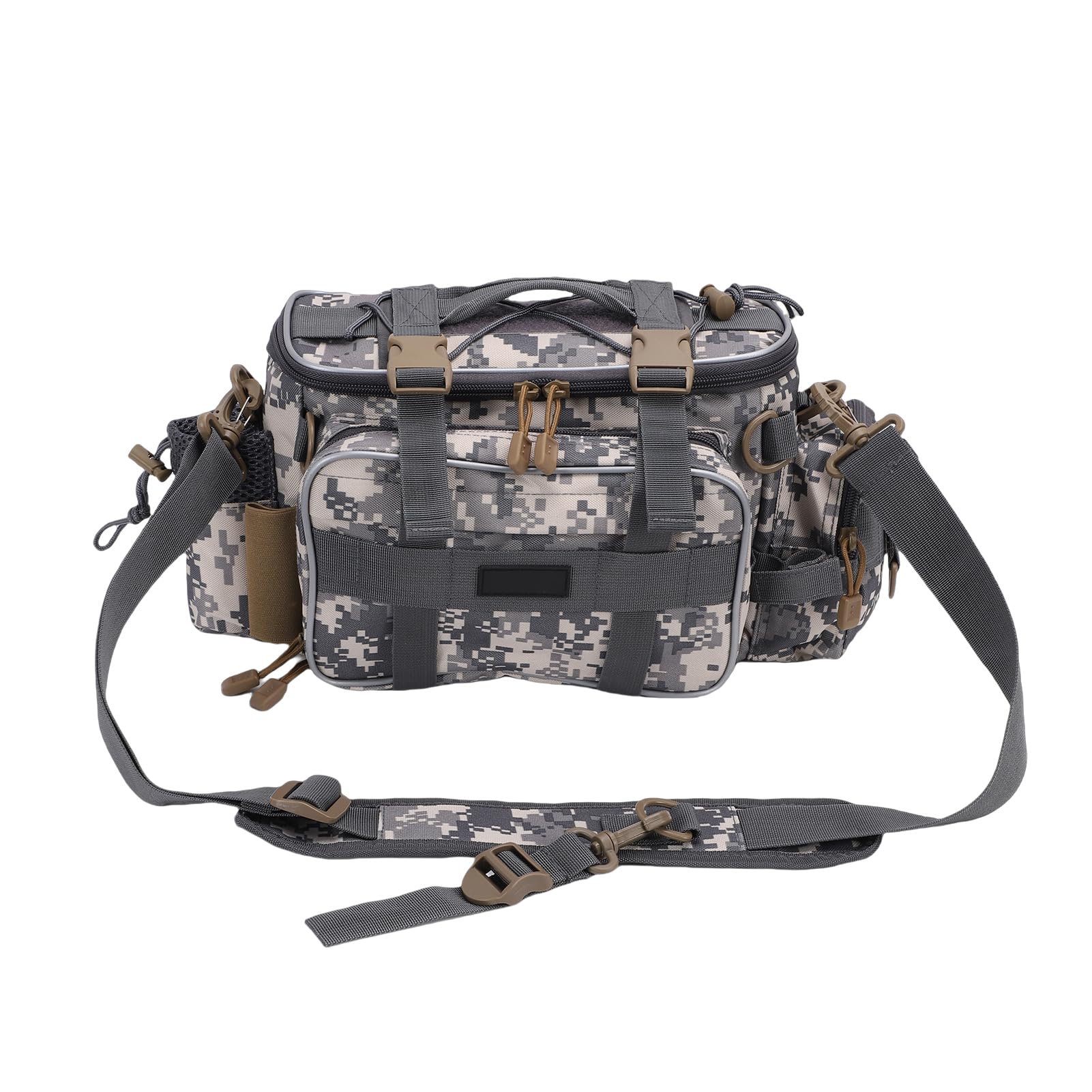 Angeltaschen, Umhängetasche aus Oxford-Stoff mit 23 Boxen, Zwei Tragemodi, Zange für Köder, Haken, Gewichte, Angeln (Camo-Set)