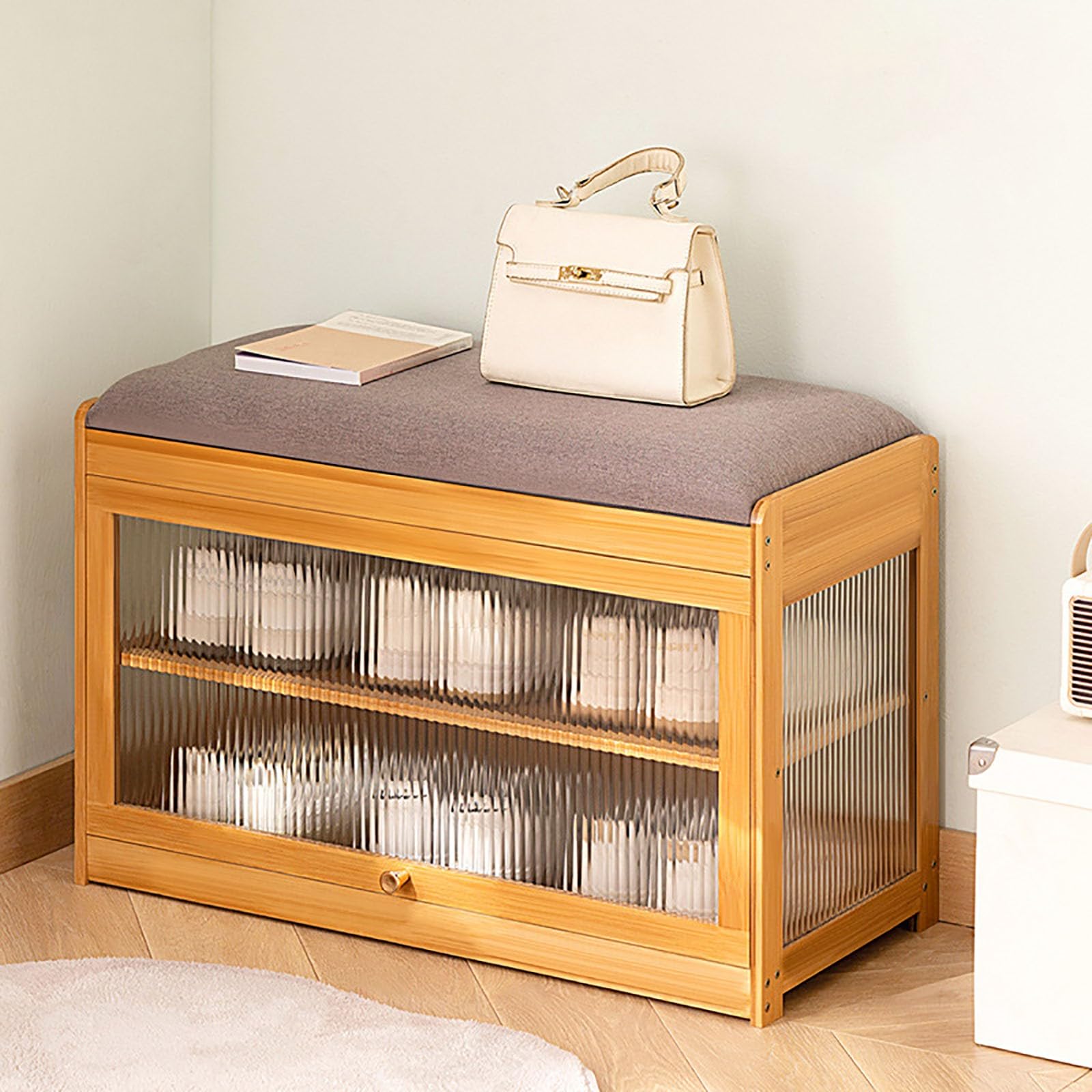 LMYSXAOZ Bamboo Shoe Storage Cabinet - Freestanding Wooden Rack Organizer for Entryway, Hallway & Bedroom Stylish 32x43x70cm Space-Saving Solution