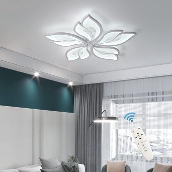 Modern Ceiling Light, 60W Dimmable LED Ceiling Lamp Remote Control, 23.6" Acrylic Leaf Flush Mount Chandelier Ceiling Light Fixture for Living Room Bedroom Dining Room