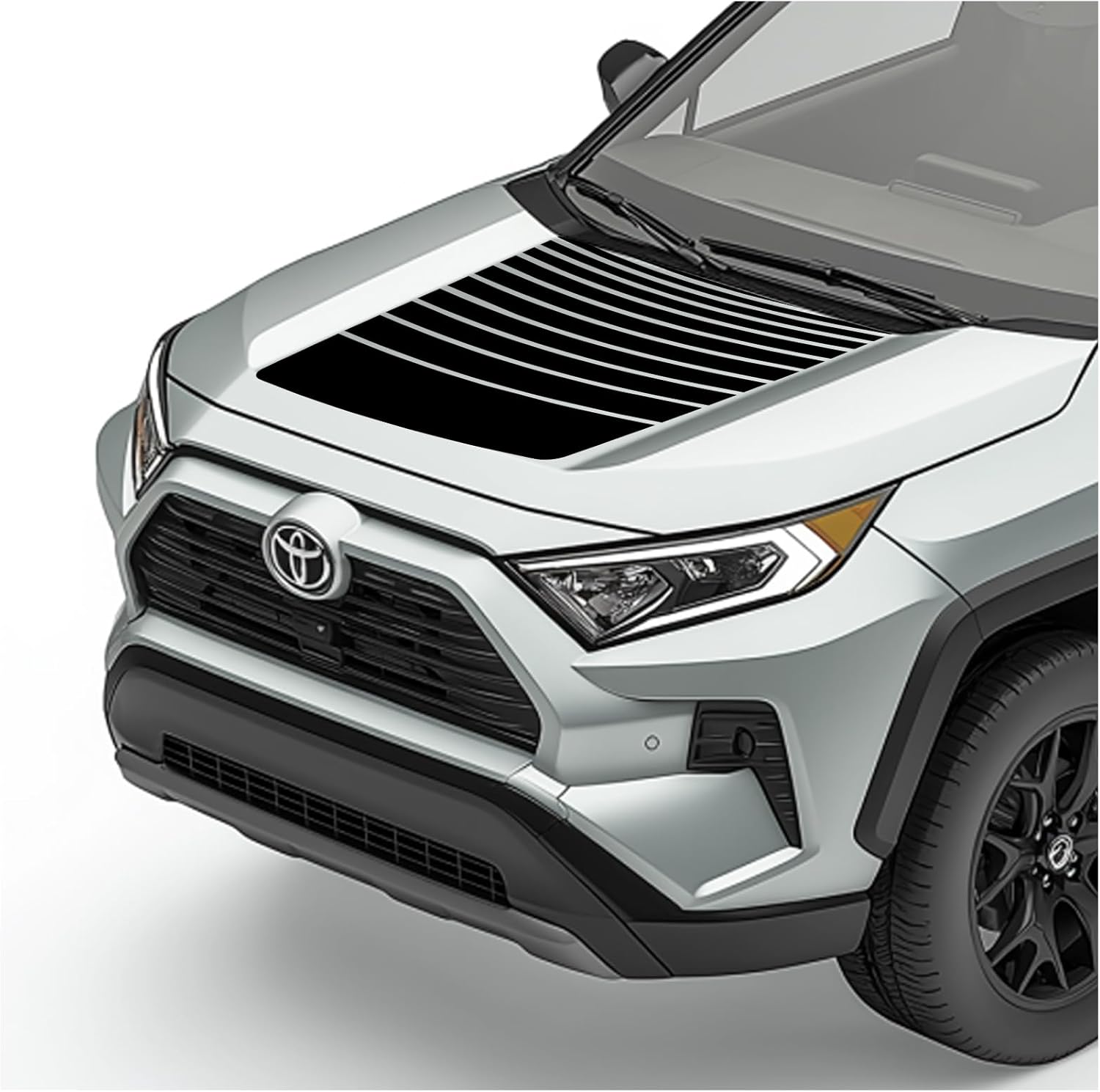 Black and Matte Black Hood Blackout Decal Vinyl Racing Stripe Kit Graphics Sticker Compatible with Toyota Rav4 2018-2025 (Matte Black, Style 4)