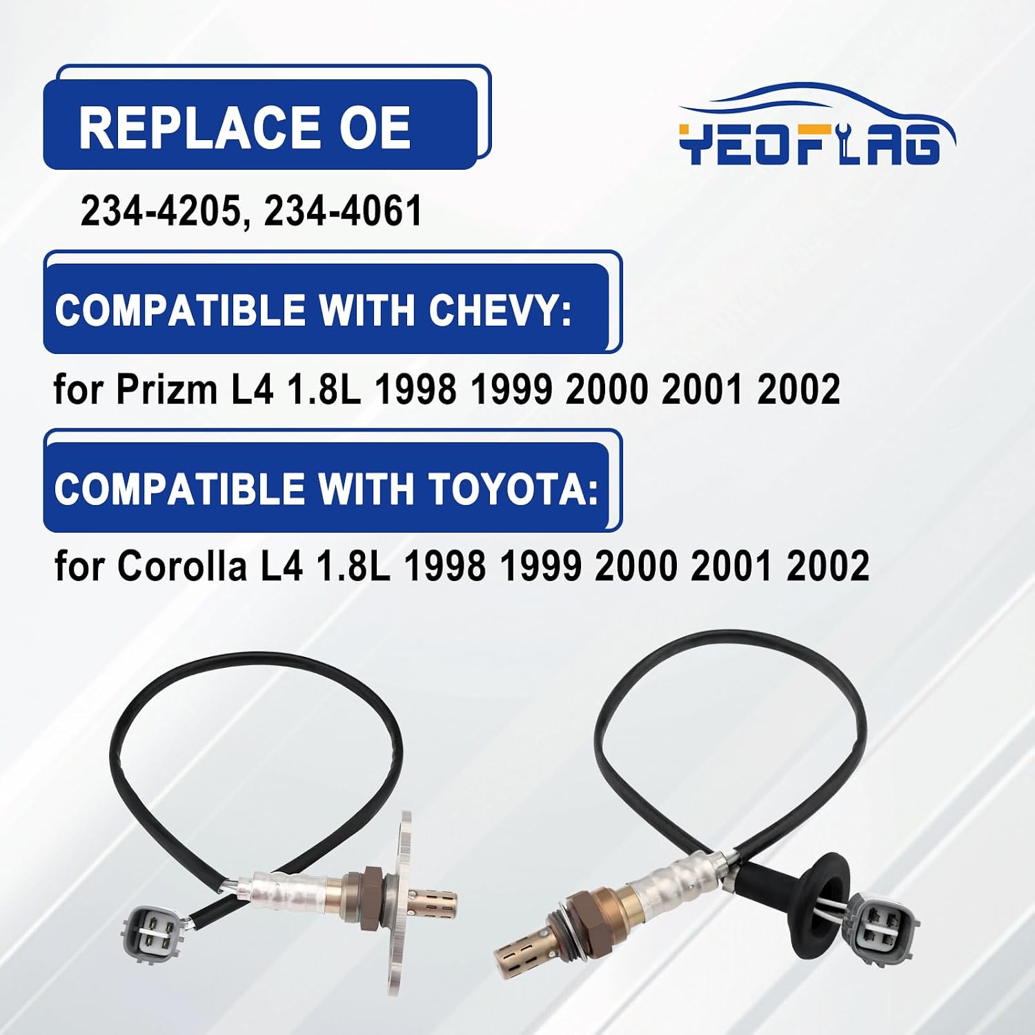 O2 Sensor 234-4205 234-4061 Upstream Downstream, Automotive Replacement Oxygen Sensors 2 Pcs Compatible with Chevy for Prizm 1998-2002, Compatible with Toyota for Corolla 1998-2002