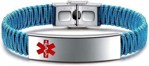 Pulseras de identificación médica para hombres Pulseras de alerta médica Cuerda trenzada hecha a mano pulseras médicas de nailon para mujeres,