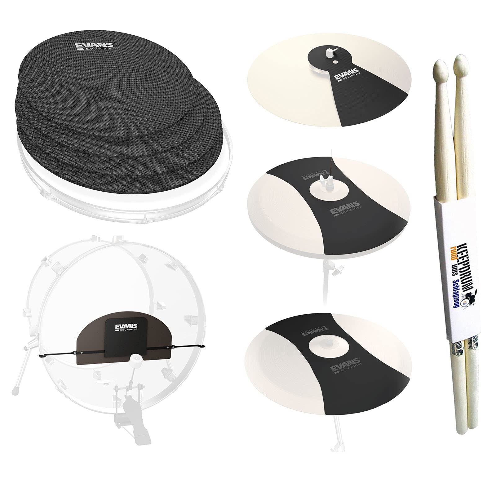 Evans SoundOff - Sordina batteria Fusion Pack + bacchette Keepdrum