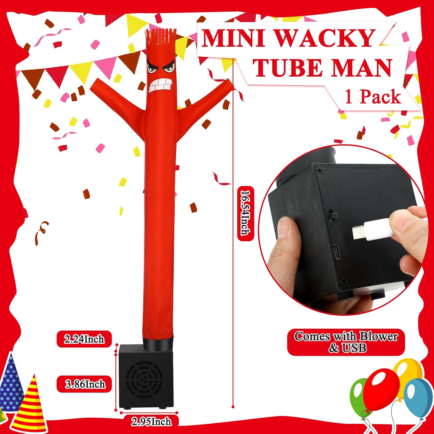 Poen Easter Gifts for Kids Mini Wacky Waving Inflatable Tube Guy with Blower Gag Toy Gift Inflatable Tube Man Birthday Desktop Decor Dancing Blow up Man for Office Party Decor(Anger)