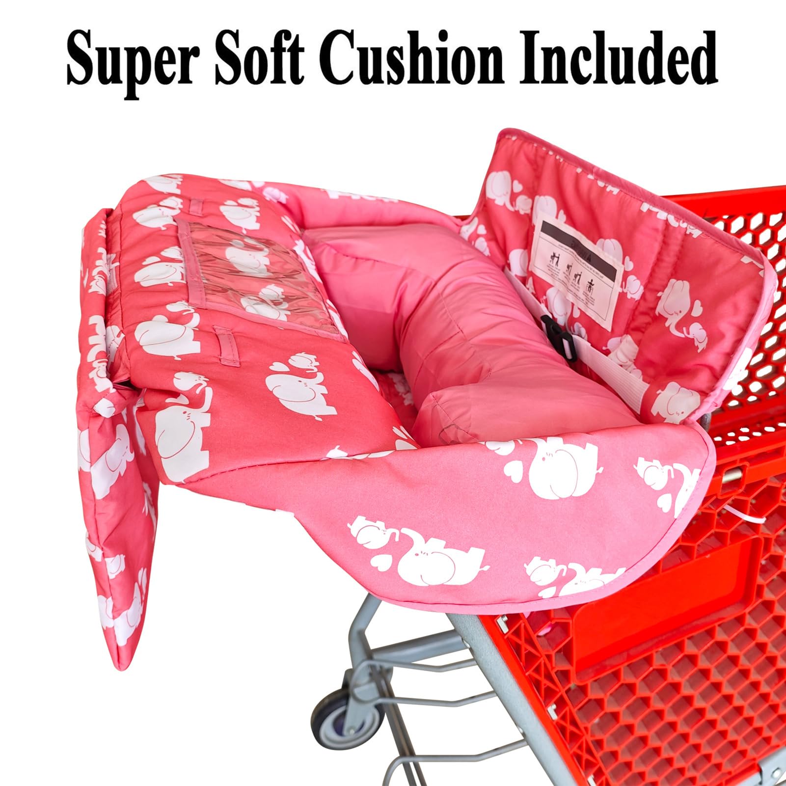 Cojín Suave 2 en 1 para Carrito de la Compra y Trona, Acolchado, Plegable, portátil, con Bolsa de Transporte Gratuita, Color Rosa