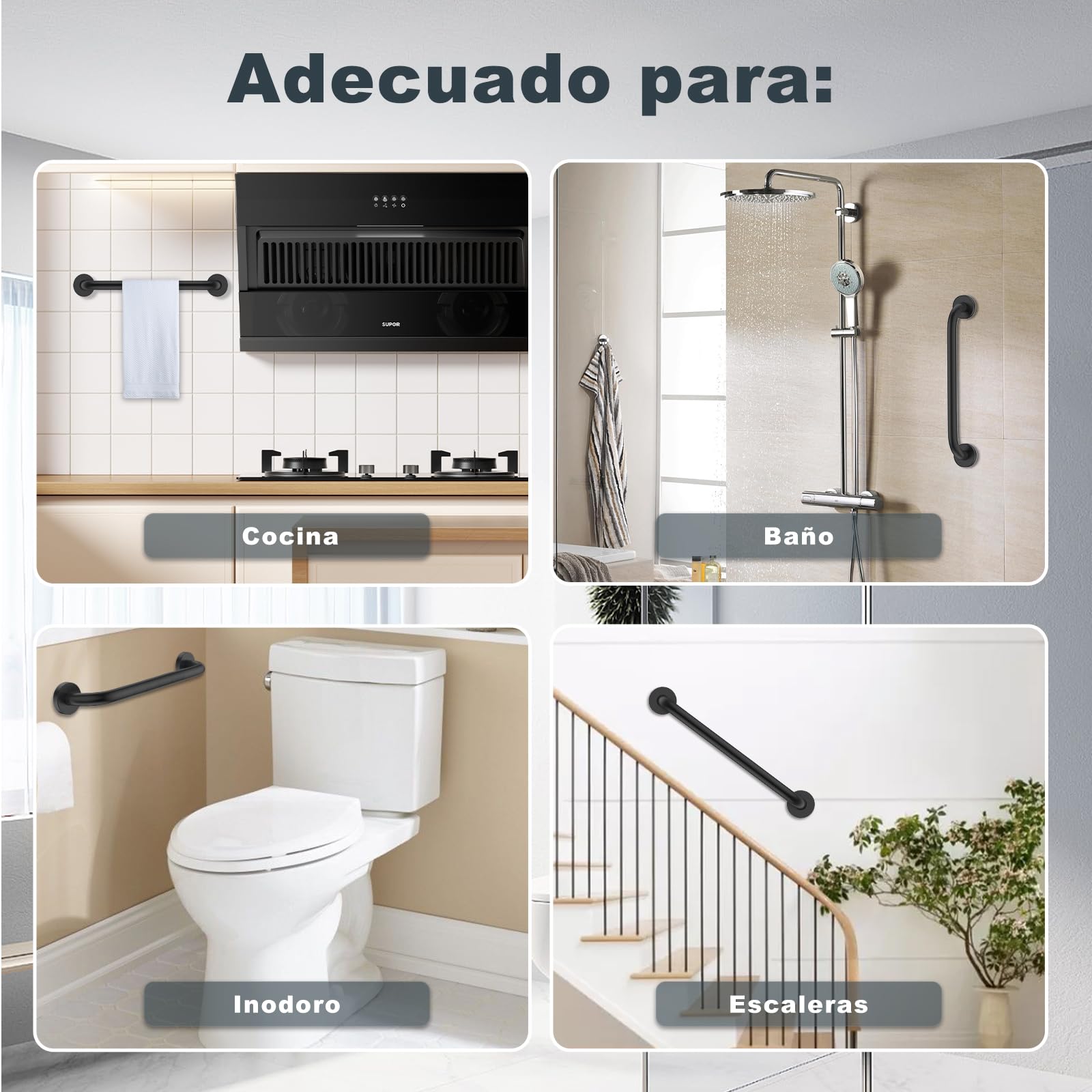 YF Barra de Agarre para Ducha, 60 cm Barra de Agarre de Baño de Acero Inoxidable, Barra de Ducha Antideslizante Negra Asidero para Ducha Barra de Soporte Barra de Equilibrio para Ducha