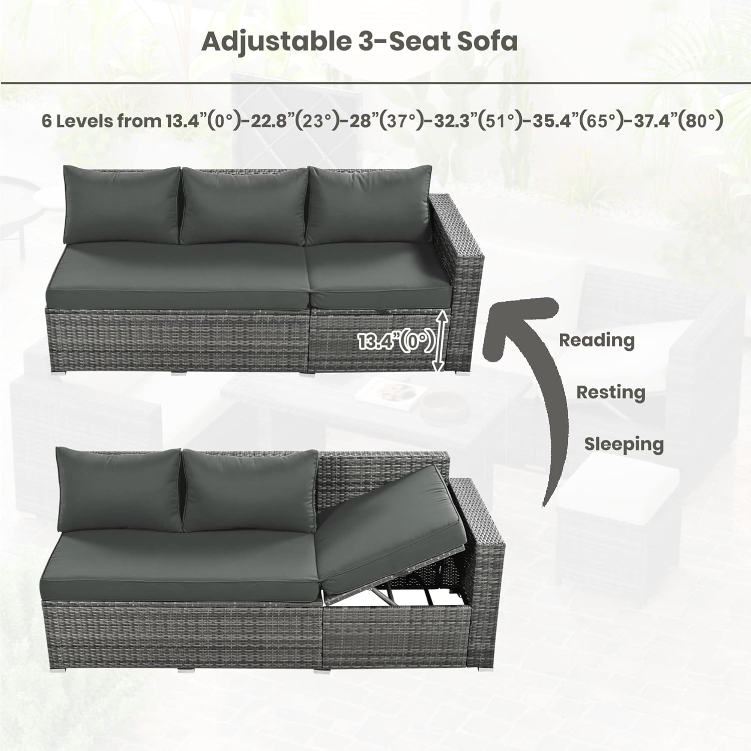 6-Piece Patio Furniture Set with Hidden Storage Box, All-Weather PE Wicker Outdoor Sectional Sofa Set with Adjustable Seat & Tempered Glass Coffee Table, Cushions for Backyard (Grey)