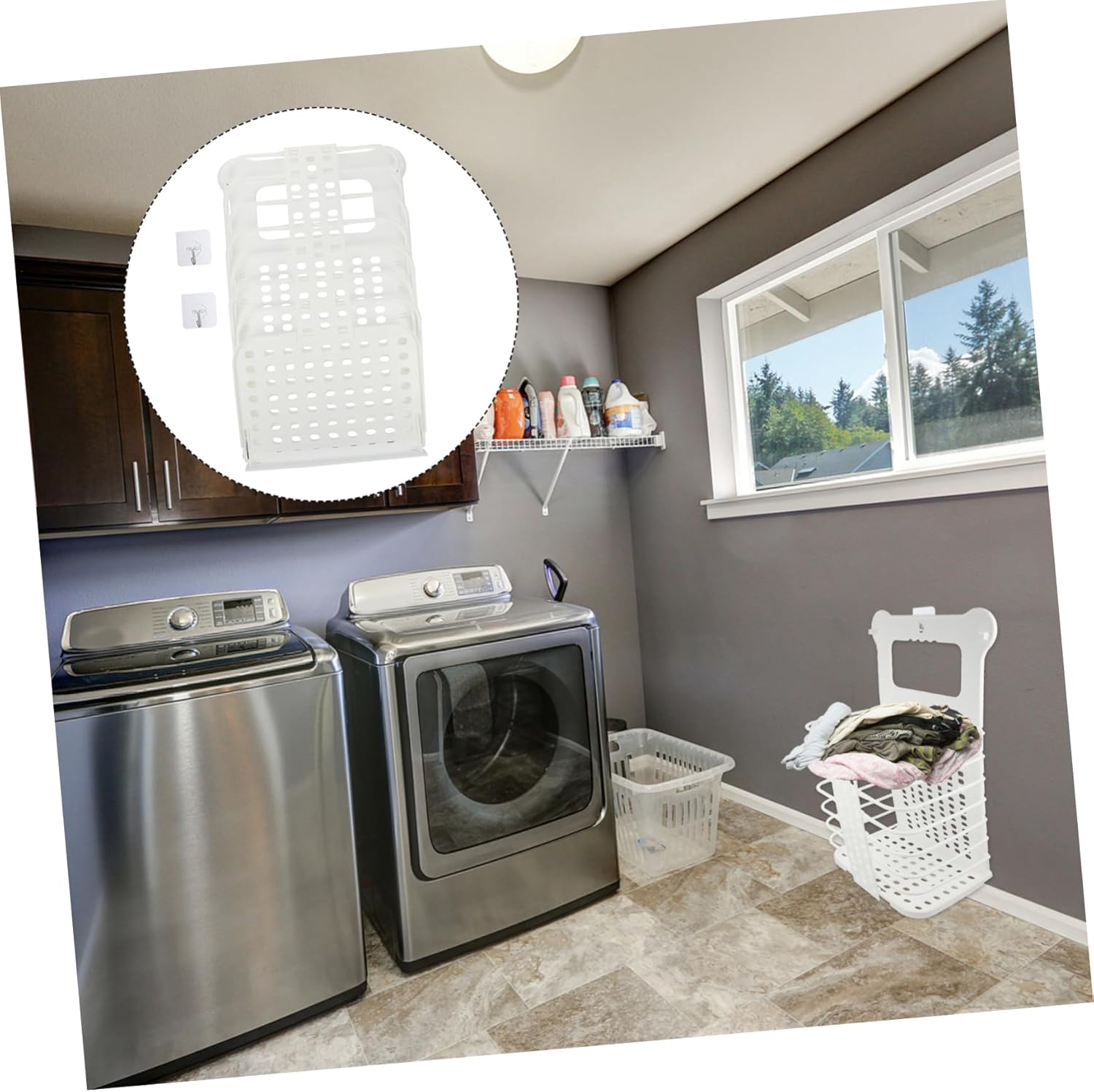 Foldable Hanging Laundry Basket Large White Clothes Storage Hamper Wall Mounted Dirty Clothes Container Space Saving Lightweight Bathroom Organizer