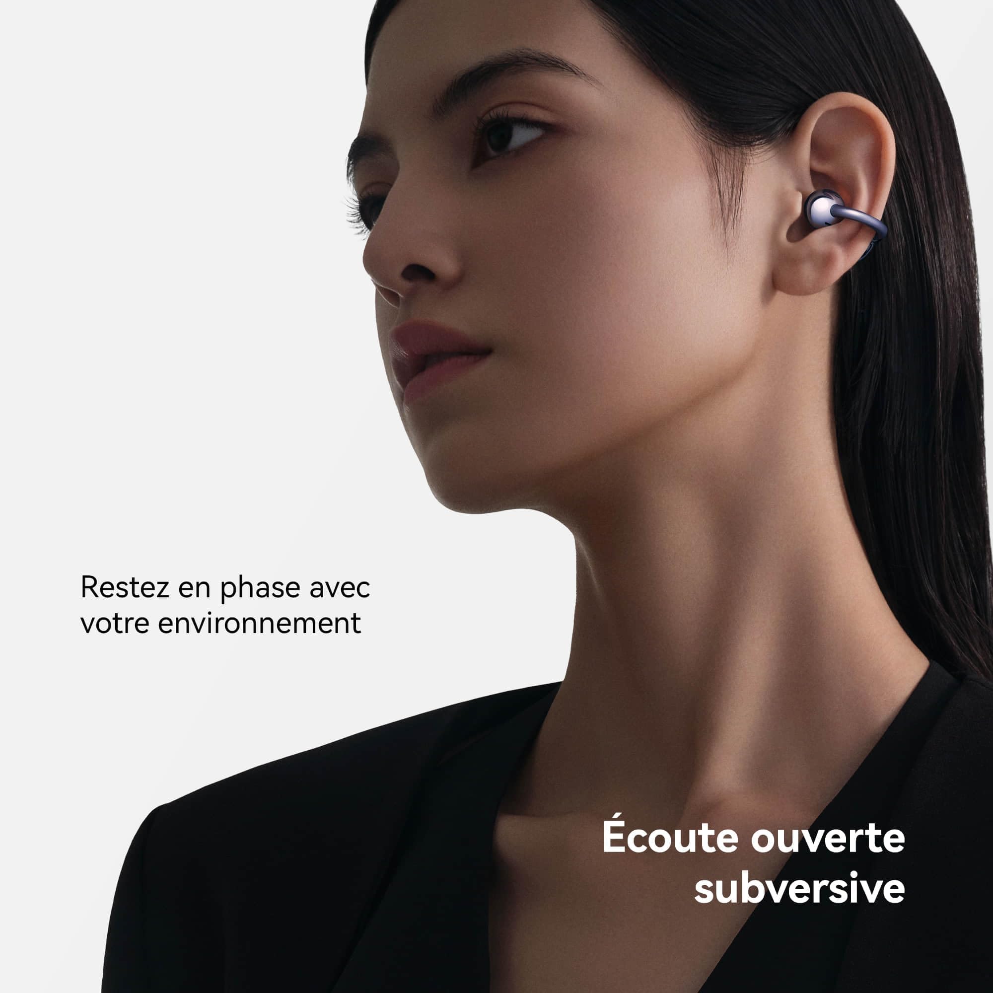 HUAWEI FreeClip écouteurs, écouteurs sans Fil, Bluetooth, 8 Heures d'autonomie, Écoute Ouverte subversive, Ajustement sûr, Confort de Port Optimal, avec iOS, Android et Windows, IP54, Noir