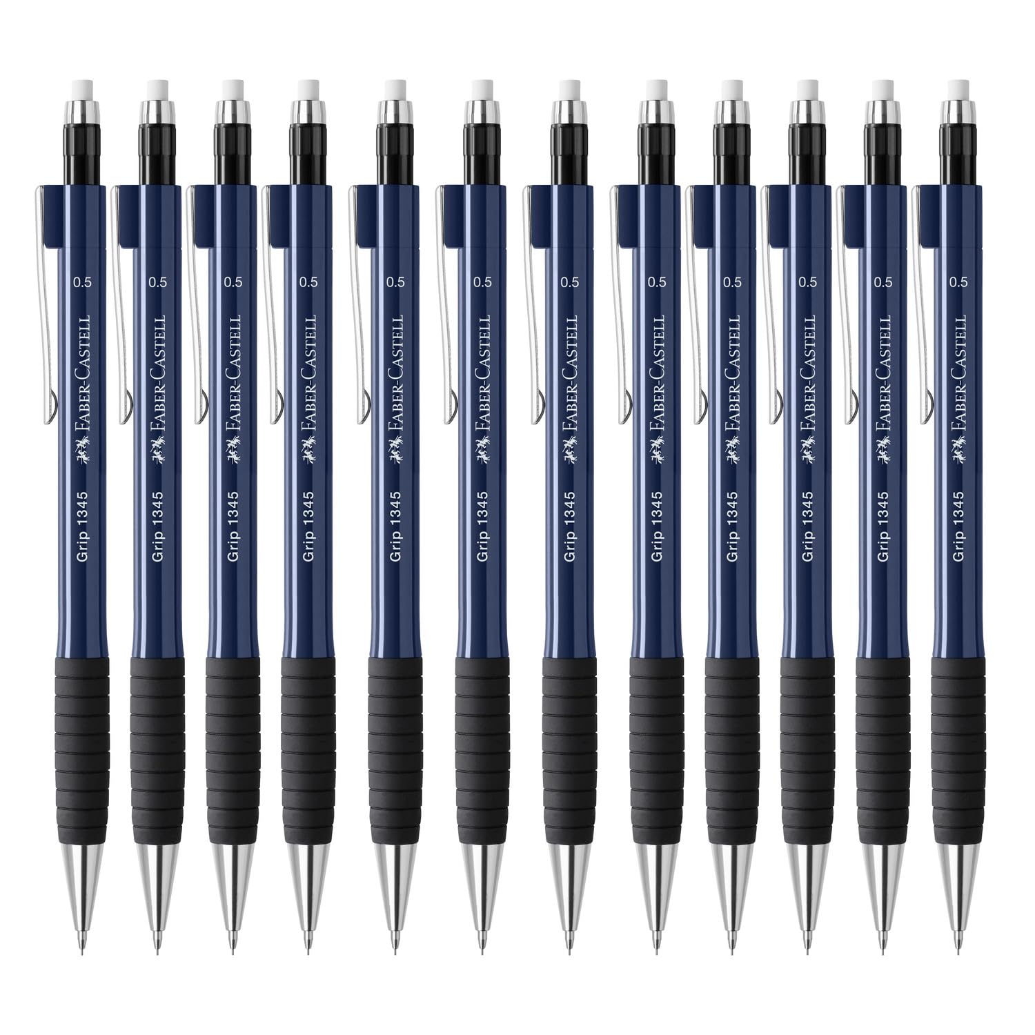Faber-Castell - Druckbleistifte Grip Navy Blue 0,5 mm, 12 Stück | Minenbleistift Härtegrad B mit Grip-Zone für komfortables Schreiben und Zeichnen