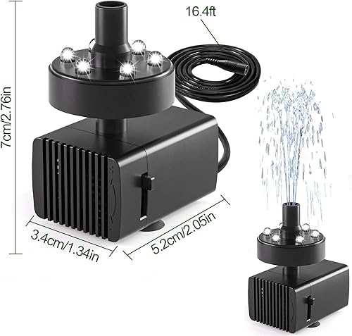 Miniatura 6 de Fuente de baño para pájaros de 24 horas de funcionamiento, Jutai Bomba de fuente de agua ajustable DC 12V con luz LED para bebedero de pájaros