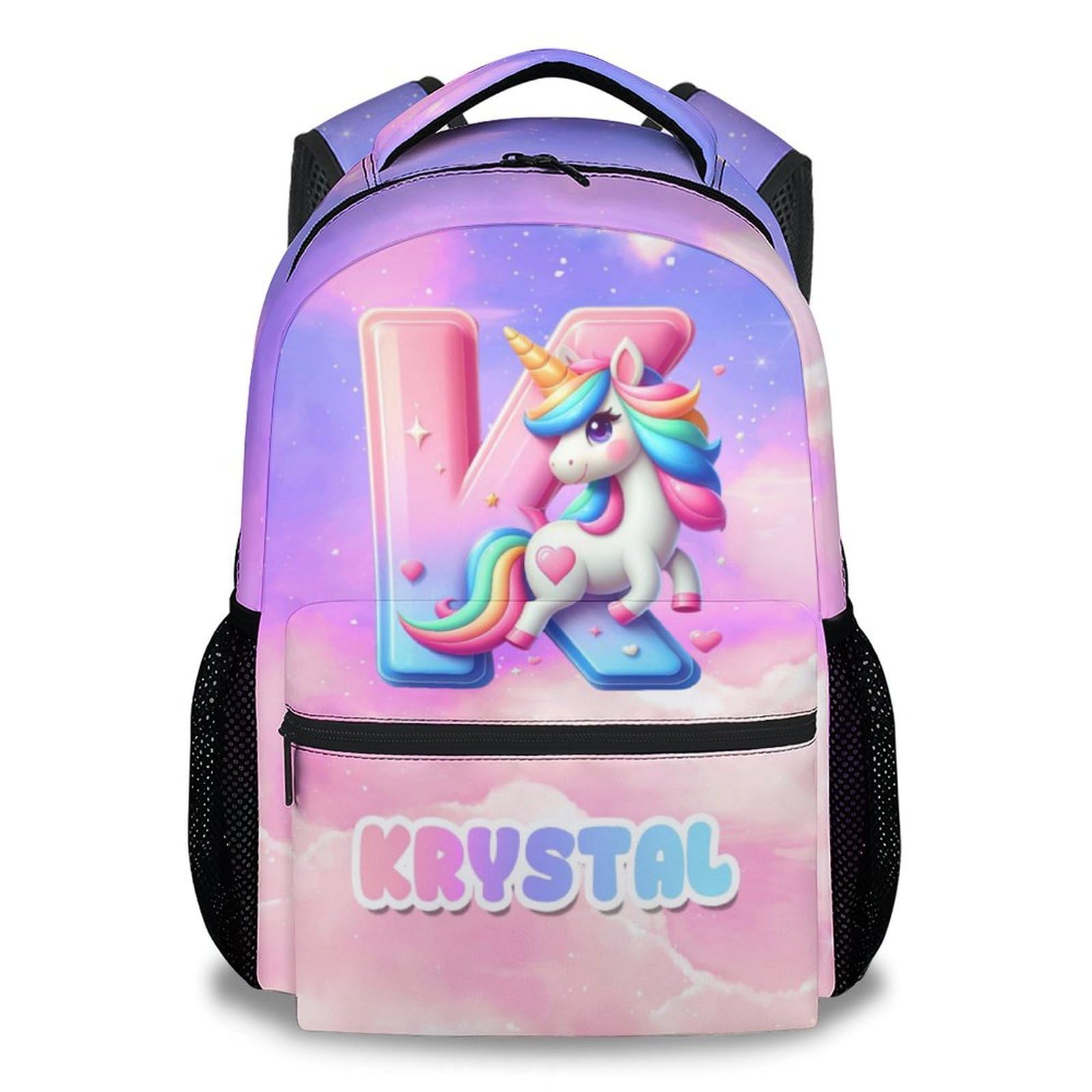 MEETUHONEY Custom Backpack for Kids, 17inch Initial Unicorn Backpacks for Girls 4-6, Personalized Monogram Bookbag for Kindergarten, Primary School