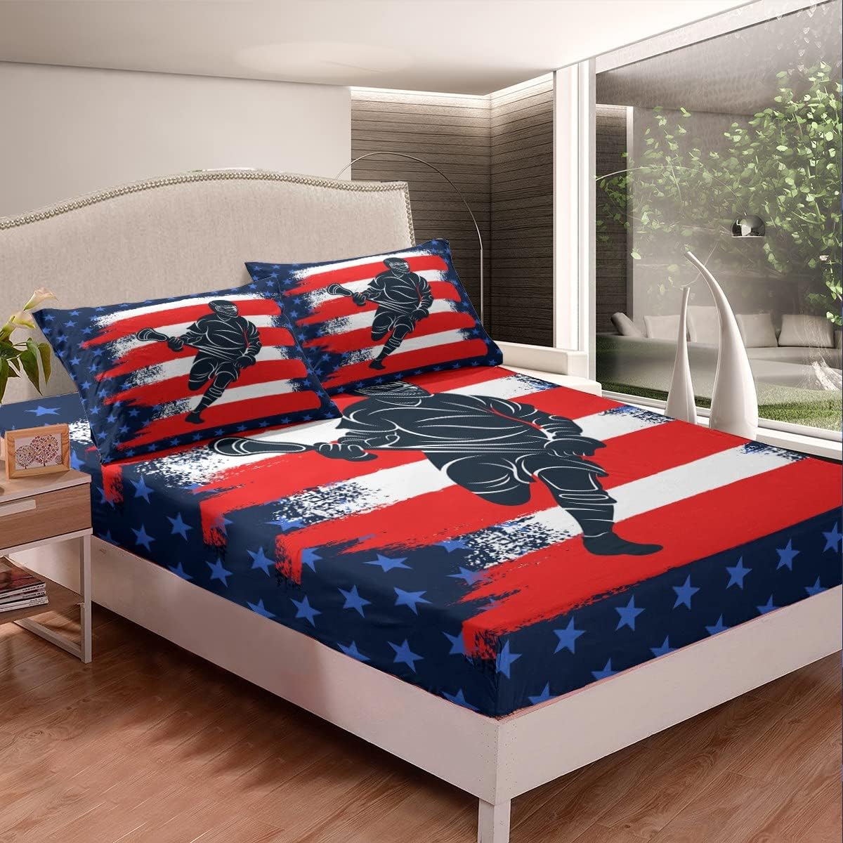 Lacrosse Fitted Sheet Sports Games Bedding Sheet for Boys