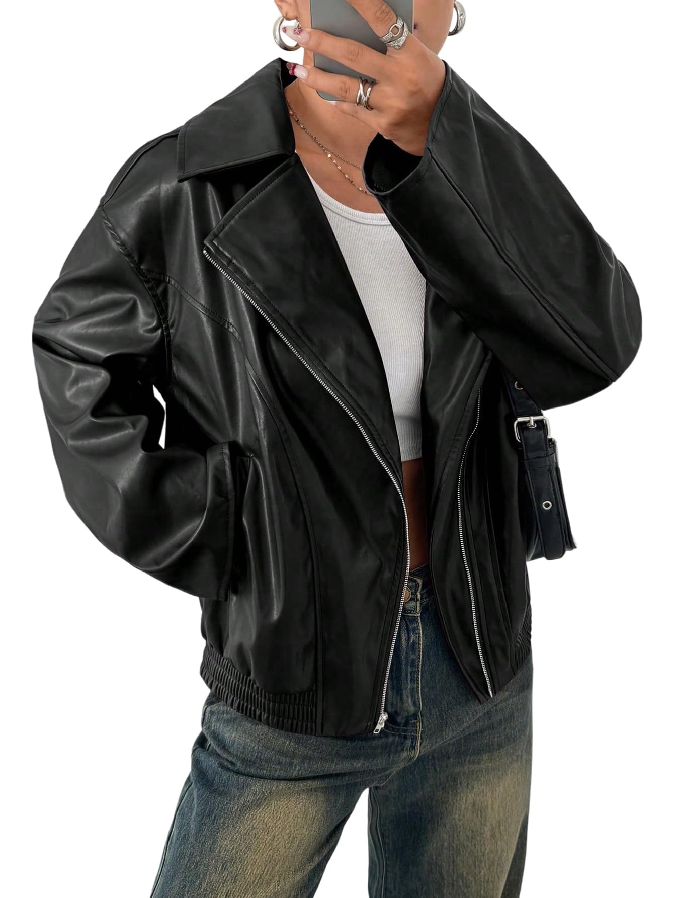 GORGLITTER Lederjacke Damen Motorrad Jacke Langarm Bikerjacke Herbstjacke