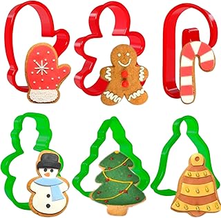 Crethinkaty Christmas Cookie Cutter-6 Pcs Plastic Cookie Cutter Set,Gingerbread Man,Christmas tree,Snowman,Candy Cane,Glov...