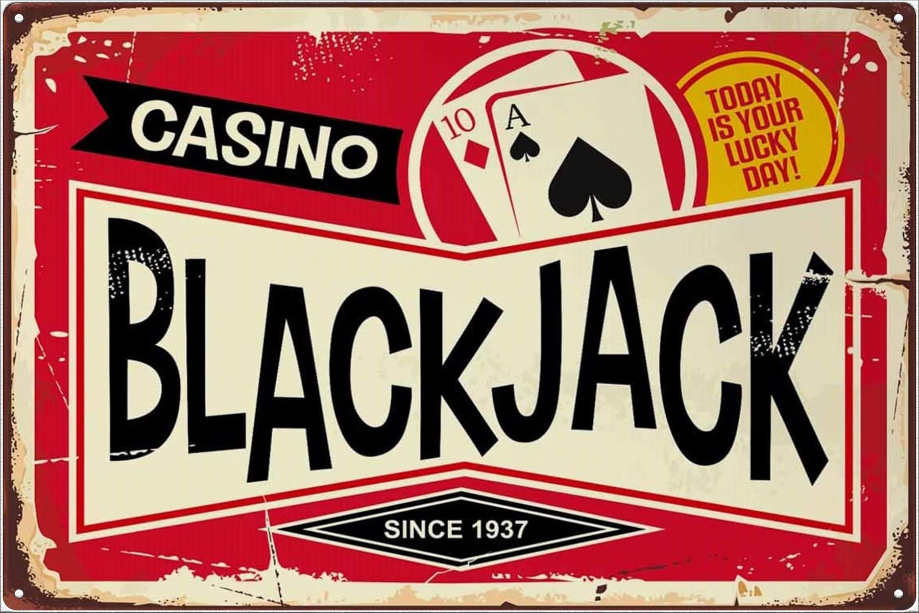 peiyeety Blackjack Tin Signs,Casino Today is Your Lucky Day Vintage Metal Tin Sign for Vintage Bar Pub Kitchen Diningroom Funny Retro Sign Man Cave Signs 8x12 Inch