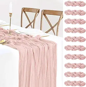 10 Pack Dusty Pink Cheesecloth Table Runners, 10FT Summer Pink Table Runner Boho Gauze Cheese Cloth Table Runner for Wedding Baby Shower Birthday Party Home Decor
