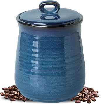 Ceramic Canister with Lid,88 oz Wide Mouth Cookie Jar,Stoneware Food Jar for Sugar, Flour,Coffee, Tea, Dog Cat food, Set of 1,Blue