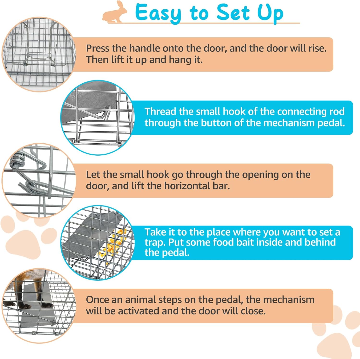 37" Live Animal Cage Trap, Heavy Duty Folding Raccoon Traps, Humane Cat Trap for Stray Cats, Raccoons, Squirrel, Skunk, Mole, Groundhog, Armadillo, Rabbit