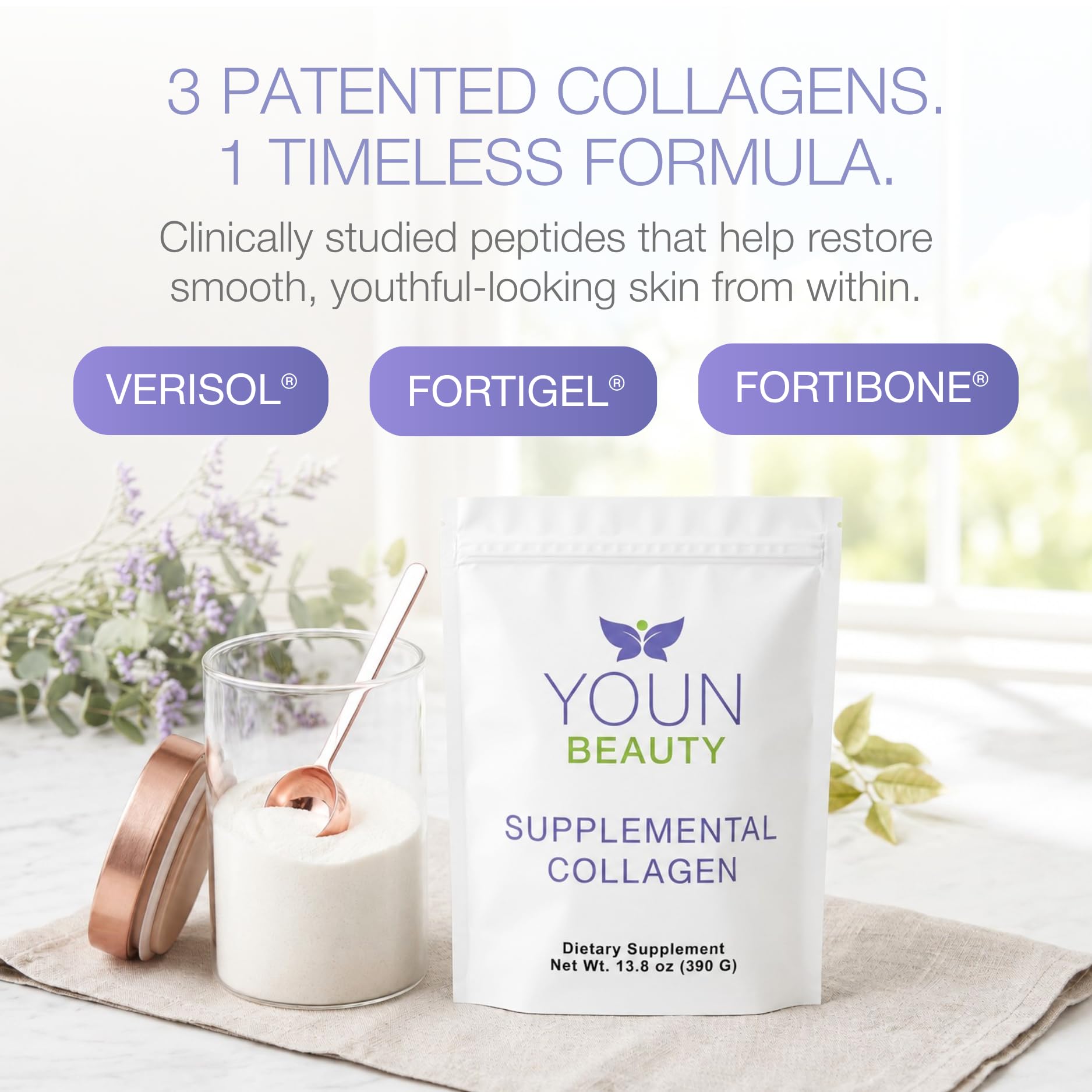 YOUN Beauty Hydrolyzed Collagen Peptides Powder, Unflavored, 30 Servings — Amazon image 4