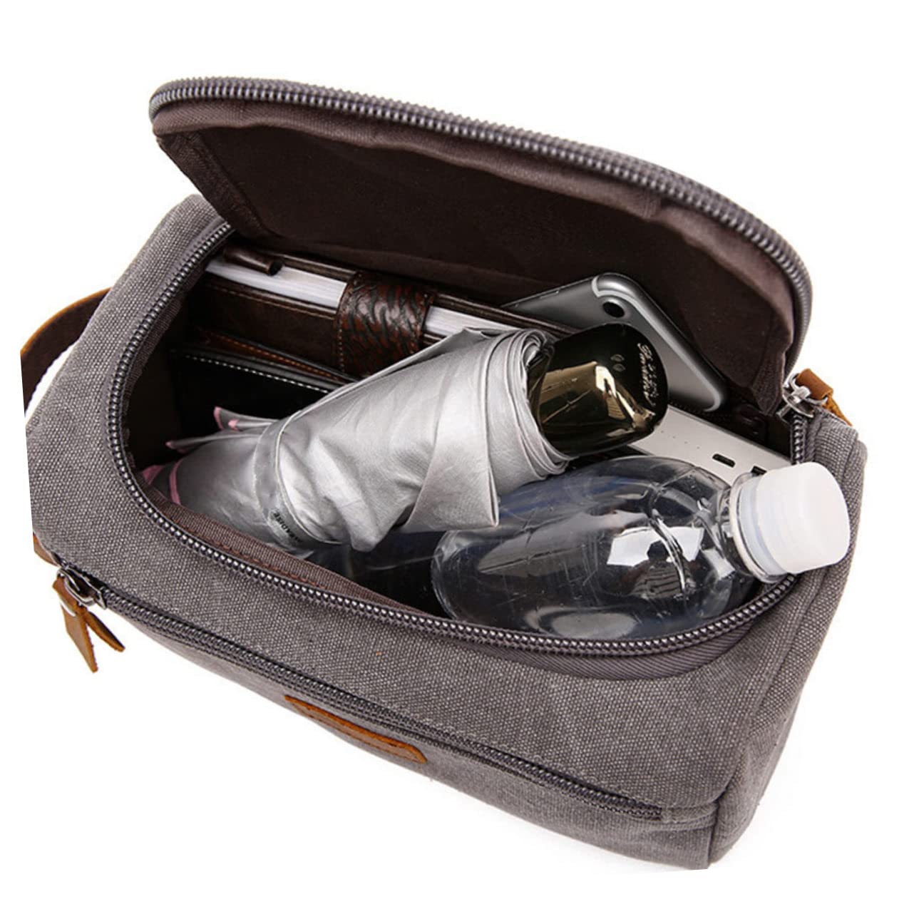 Bolsa de Lavado de Viaje Portátil para Hombre y Mujer, Lona Cuero