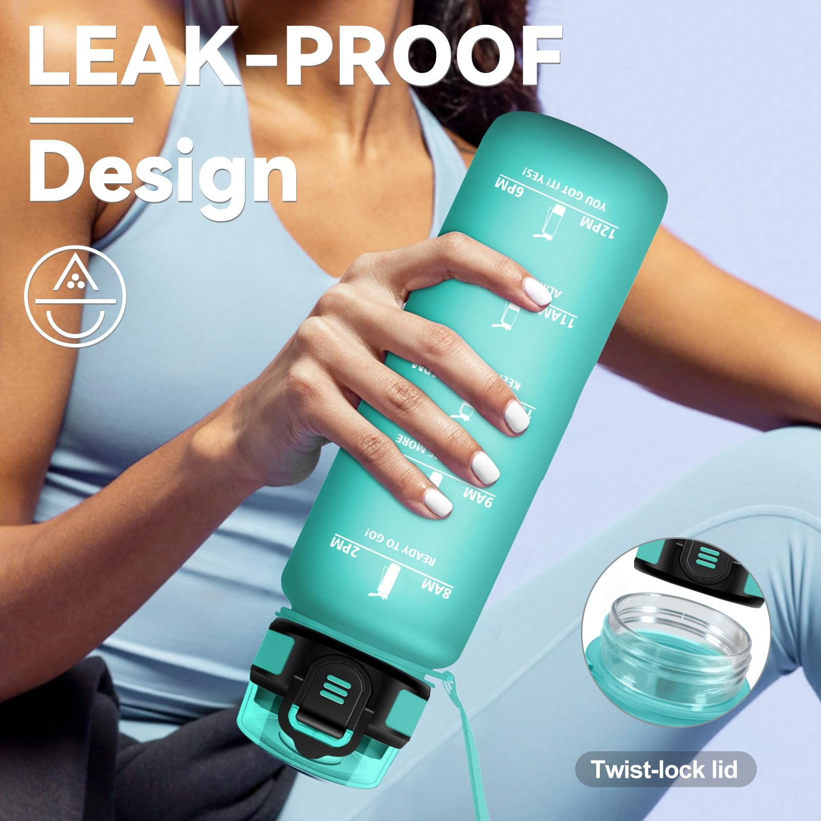 Borraccia Sportiva 1L, Borraccia con Cannuccia, a Prova di Perdite, Facile Pulizia, Bottiglia Acqua Motivazionale con Indicatore del Tempo, per Campeggio, Ciclismo, Scuola, Ufficio, Lavoro, Gym