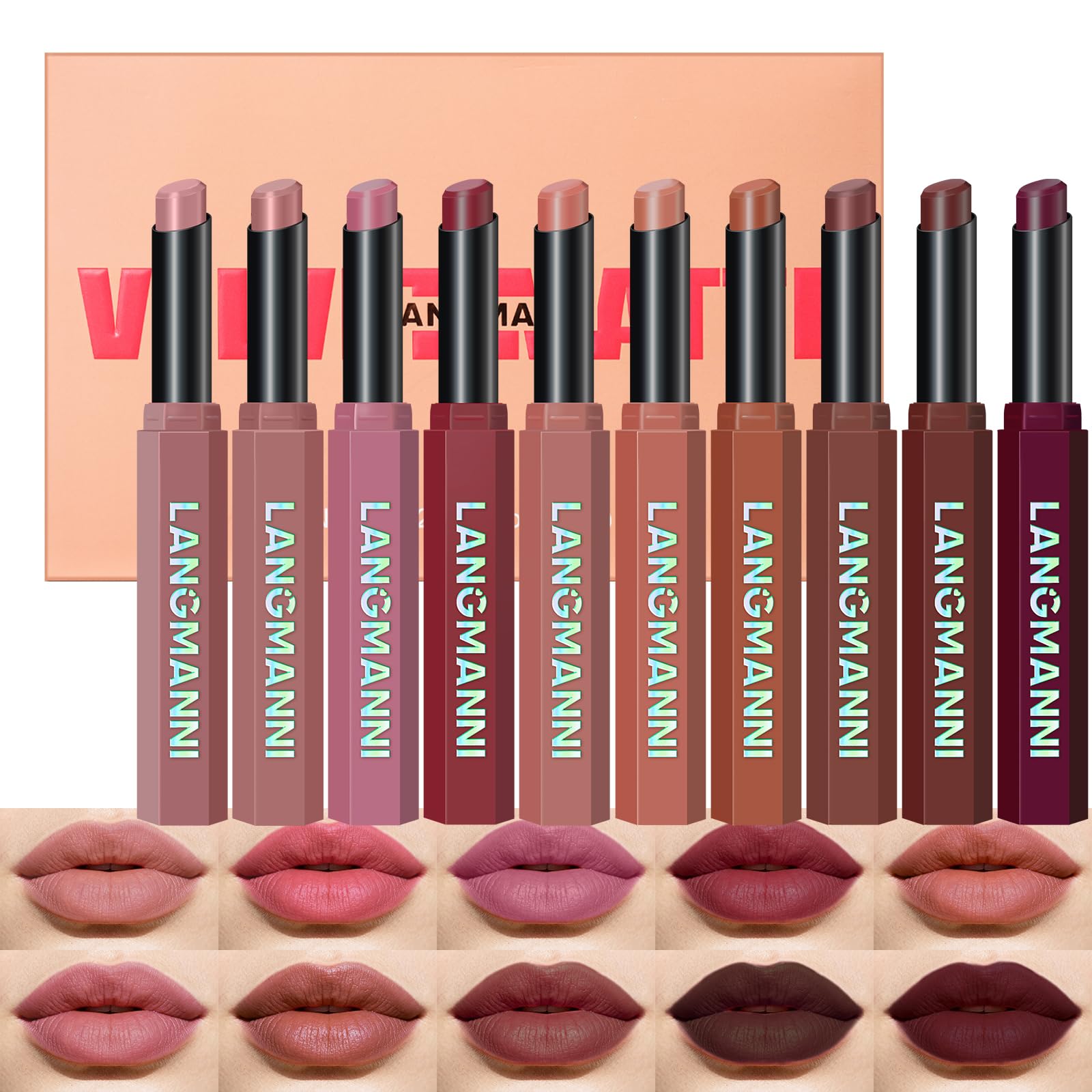 12-Color Velvet Matte Lipstick Set - Long-Lasting Shades -19