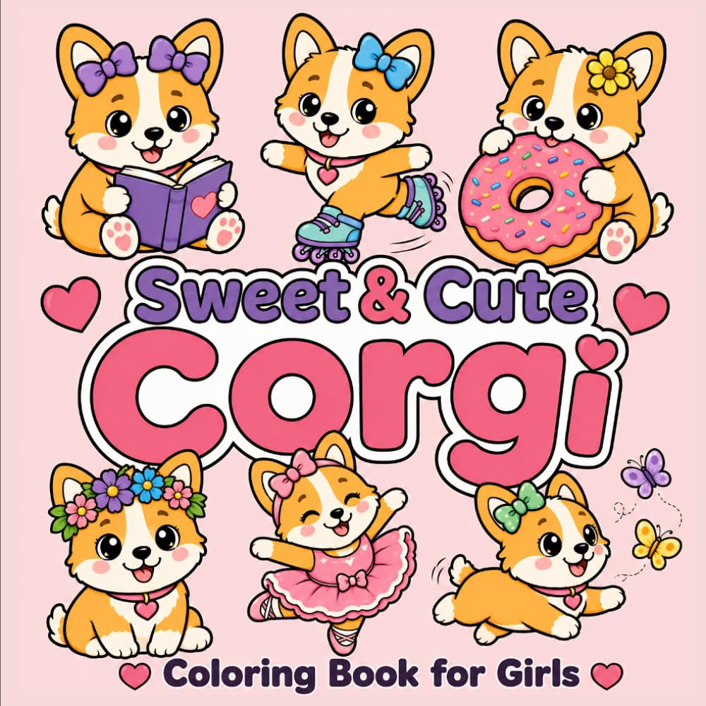 Sweet & Cute Corgi Coloring Book for Girls: Adorable Adventures with Donuts, Butterflies and More (Cute and Simple Coloring Books for Kids)