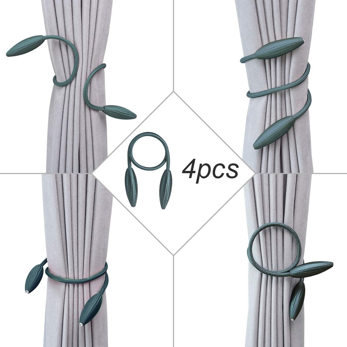 Uoobeetryy 4 Pack Creative Curtain Tiebacks Decorative Weave Rope Drapery Holdbacks Holder European Simple Type Window Drape Twist Tie Backs for Big, Wide or Thick Window Drapries (Lake Blue,B)